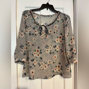 Lauren Conrad flowy blue floral blouse size XL